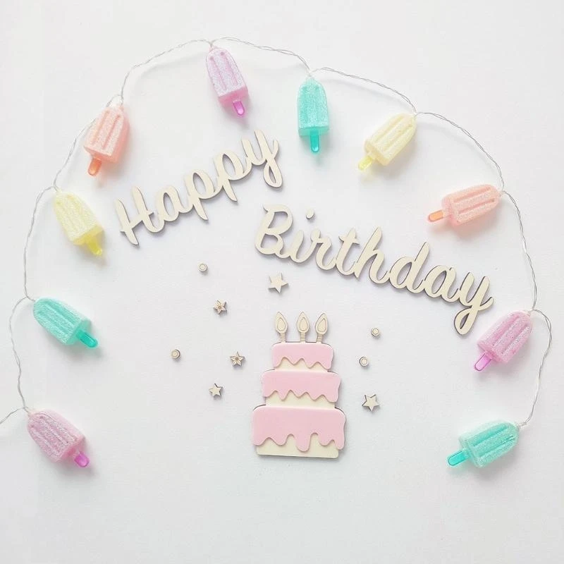 J15U خشبية حفلة عيد ميلاد سعيد الديكور حائط الخلفية الحلي علامات ملصقات صور الدعائم