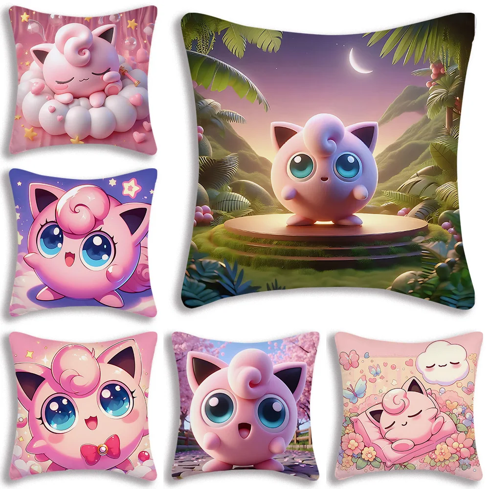 Pillow Covers Cartoon Cute P-Pokémons Jigglypuffs Sofa Decorative Home Double-sided Printing Short Plush Cute Cushion Cover