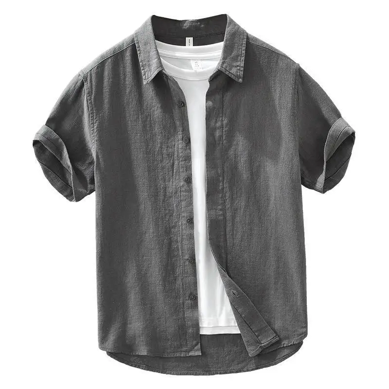 Summer Men's Thin Small Square Collar Short-sleeved Japanese Retro Literary Casual Handsome Versatile Breathable Shirt Trendy