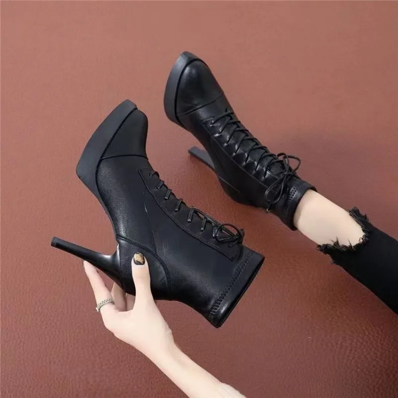 Women\'s Ankle Boots Lace Up Short Shoes Women\'s High Heels Pointed Toe Short Boots Sexy Stilettos or Thin Heels Fashion Boots