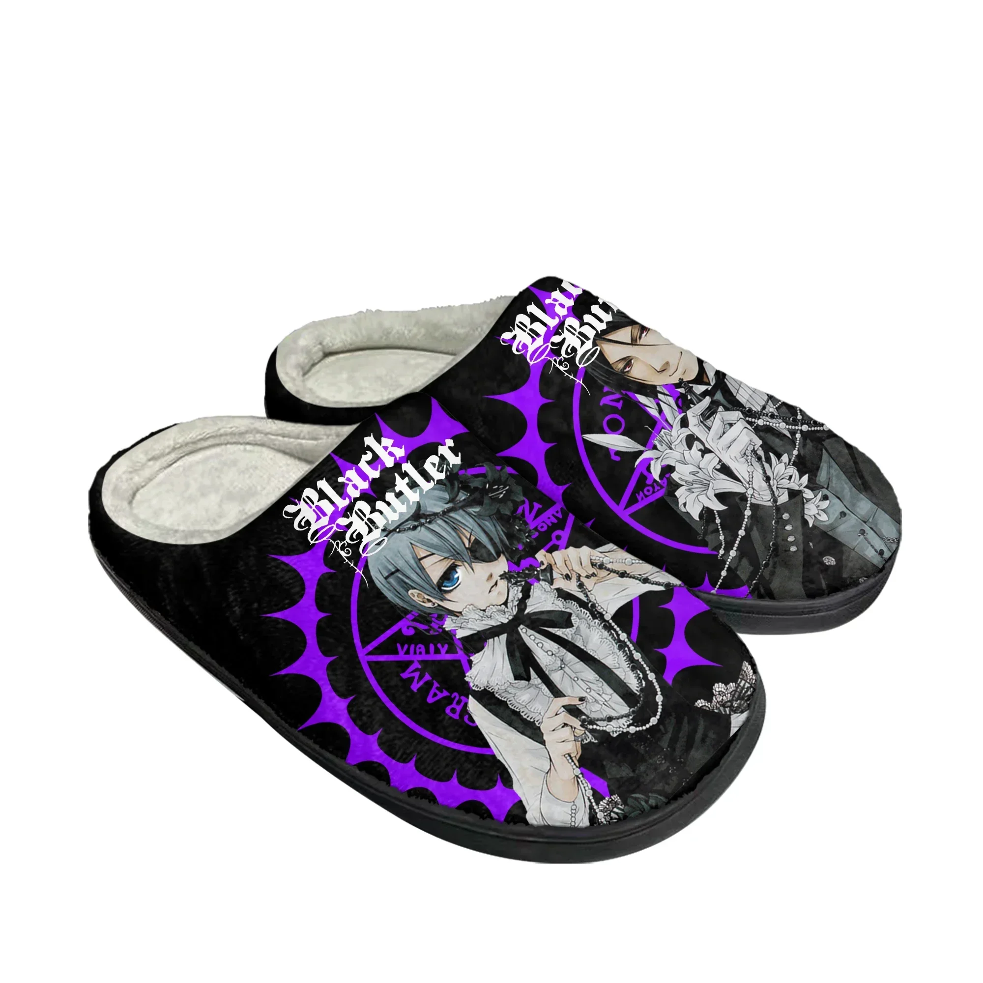 Black Butler Home Cotton Slippers Mens Womens Plush Bedroom Casual Keep Warm Shoes Japanese Anime Custom Thermal Indoor Slipper