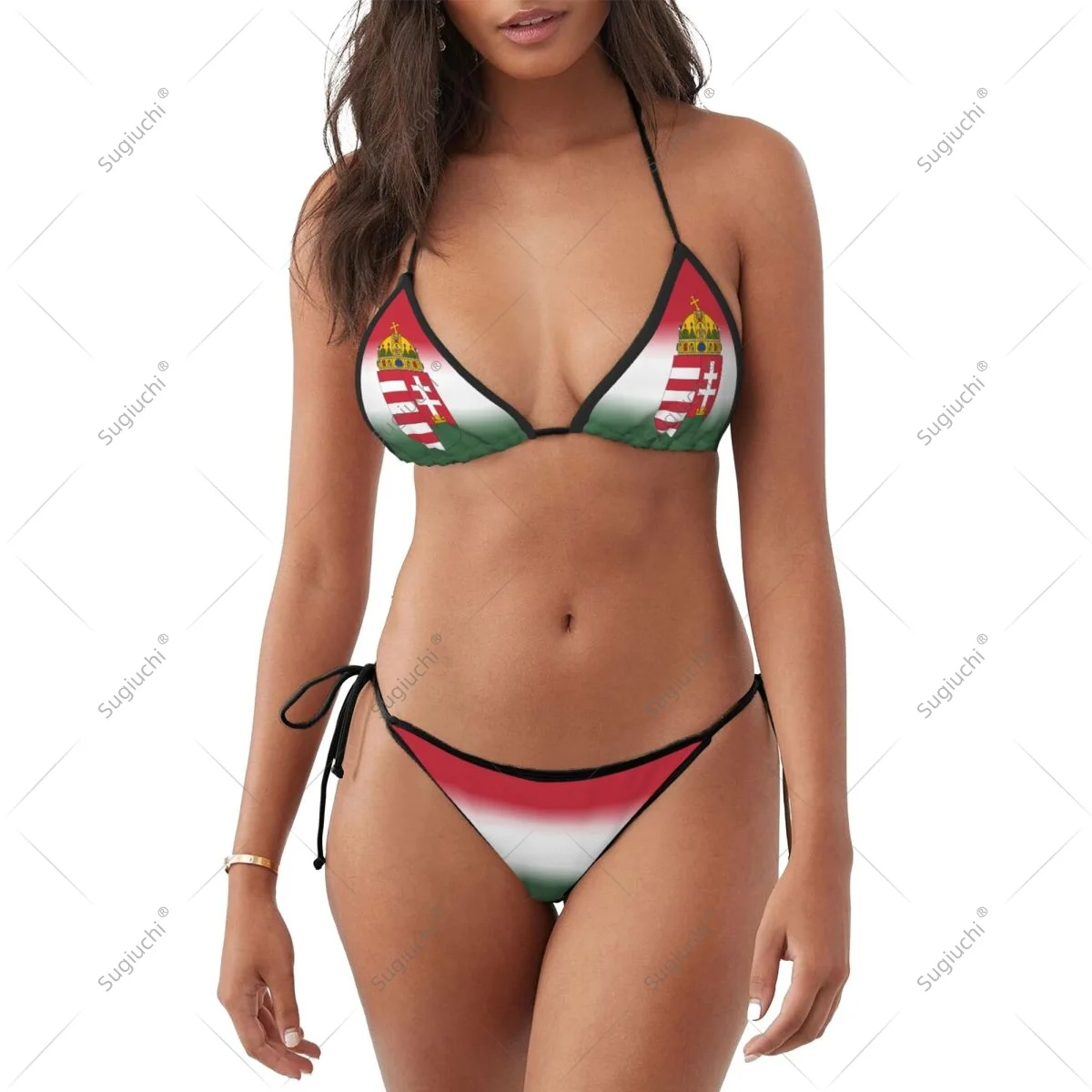 

Women Girls Bikini Hungary Flag Swimsuit Sets Three Point Beachwear Swimming Bathing Beach Party Suits Sexy Mujer