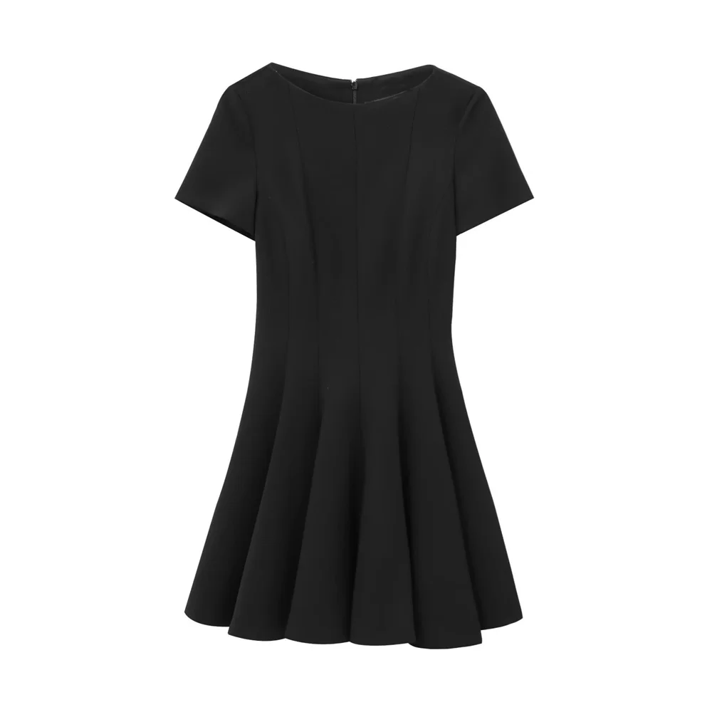 PB&ZA Women's Wave Wide Swing Round Neck Short Sleeve Skirt Mini Dress Autumn/Winter New Women's Wear