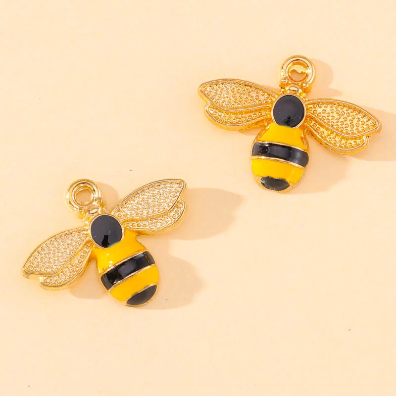 10Pcs 23x17mm Enamel Cute Bee Charm Earrings Pendant Bracelet Necklace DIY Finding Craft Supplies for Jewelry Making Accessories