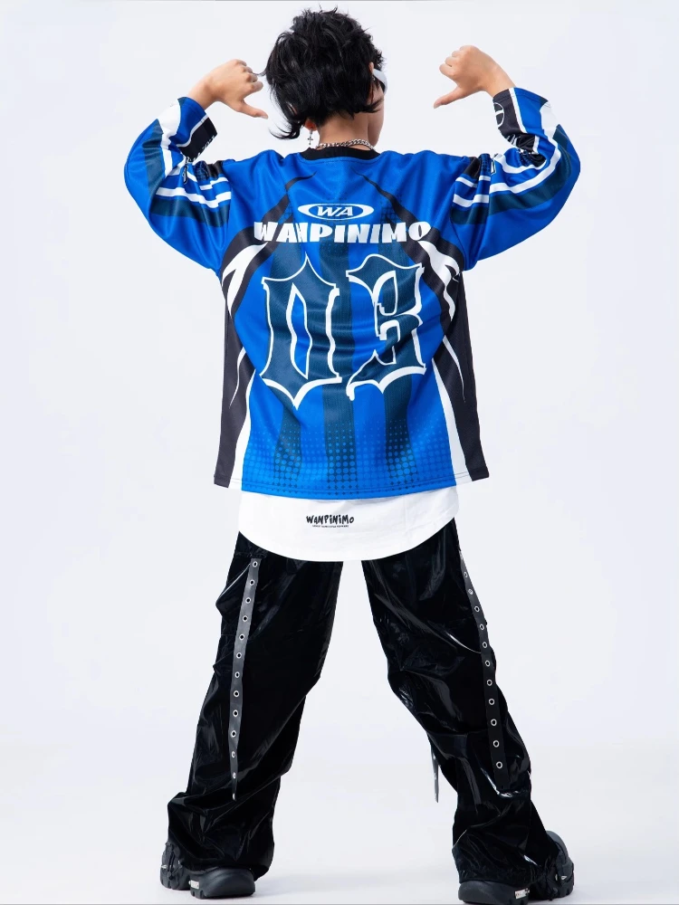 Jungen Streetwear Hip Hop Kontrast Sweatshirt Glänzende Leder Cargo Hosen Coole Street Dance Sport Kleidung Sets Gruppe Jazz Kostüme