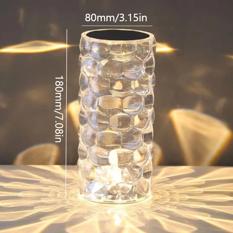 ไฟกลางคืน LED ปรับความสว่างได้ 16/3 สี รุ่นคริสตัลเพชร สร้างบรรยากาศ โคมไฟตั้งโต๊ะแบบสัมผัส ชาร์จ USB สำหรับตกแต่งห้องนอน