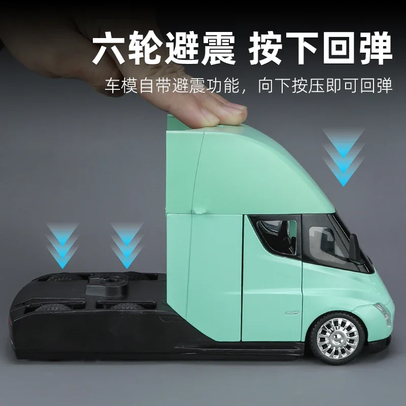 New 1:24 Tesla Semi Truck Head Alloy Car Diecasts & Toy Vehicles Metal Toy Car Model Sound and light Collection Kids Toy