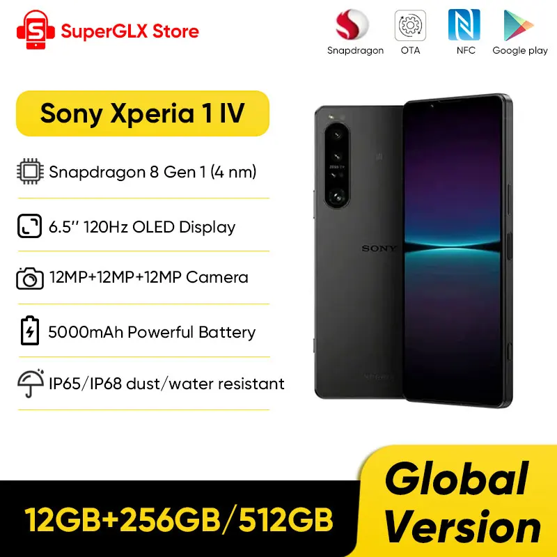 

Original Sony Xperia 1 IV 5G Smartphone Snapdragon 8 Gen 1 5000mAh Battery IP65/68 water resistance 6.5" 120Hz OLED display