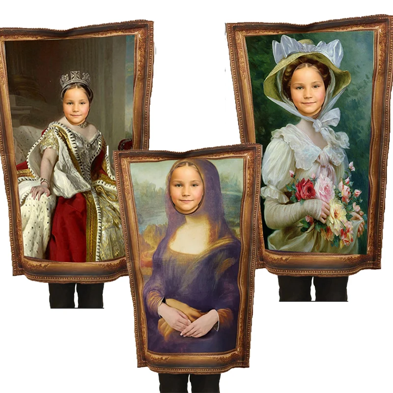 Unisex Kids Artworks Halloween Fancy Dress Up Women Mona Lisa murale Men Family Adult Famous Paintings Costume