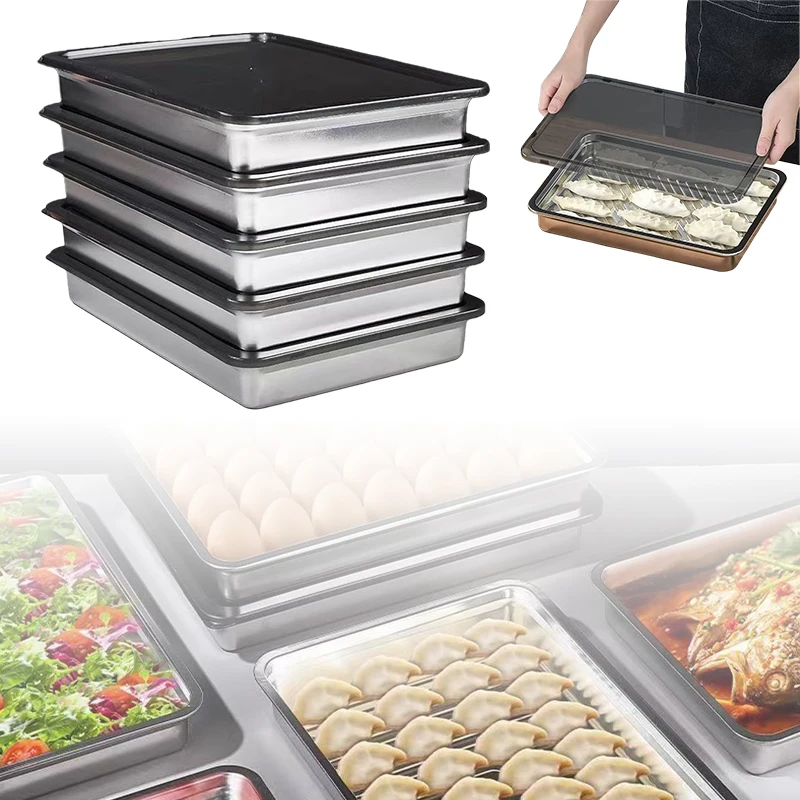 Stainless Steel Dumpling Storage Box Refrigerator Fresh Keeping Tray Wonton Freezer Box High Quality Kitchen Organizer