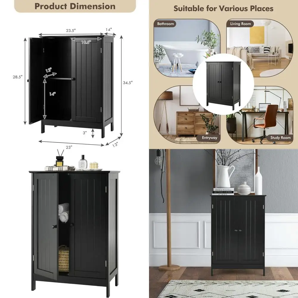 

Деревянный шкаф для хранения вещей с двумя дверцами, 23,5 x 14 x 34 дюйма, идеально подходит для ванной комнаты, гостиной, прихожей (черный)