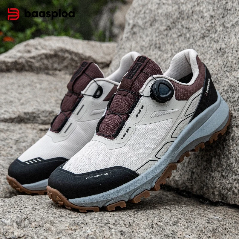 

Baasploa Men Trail Running Shoes Hiking Outdoor Mesh Breathable Rotating Button Male Comfort Rubber Sole Non-Slip Sneakers