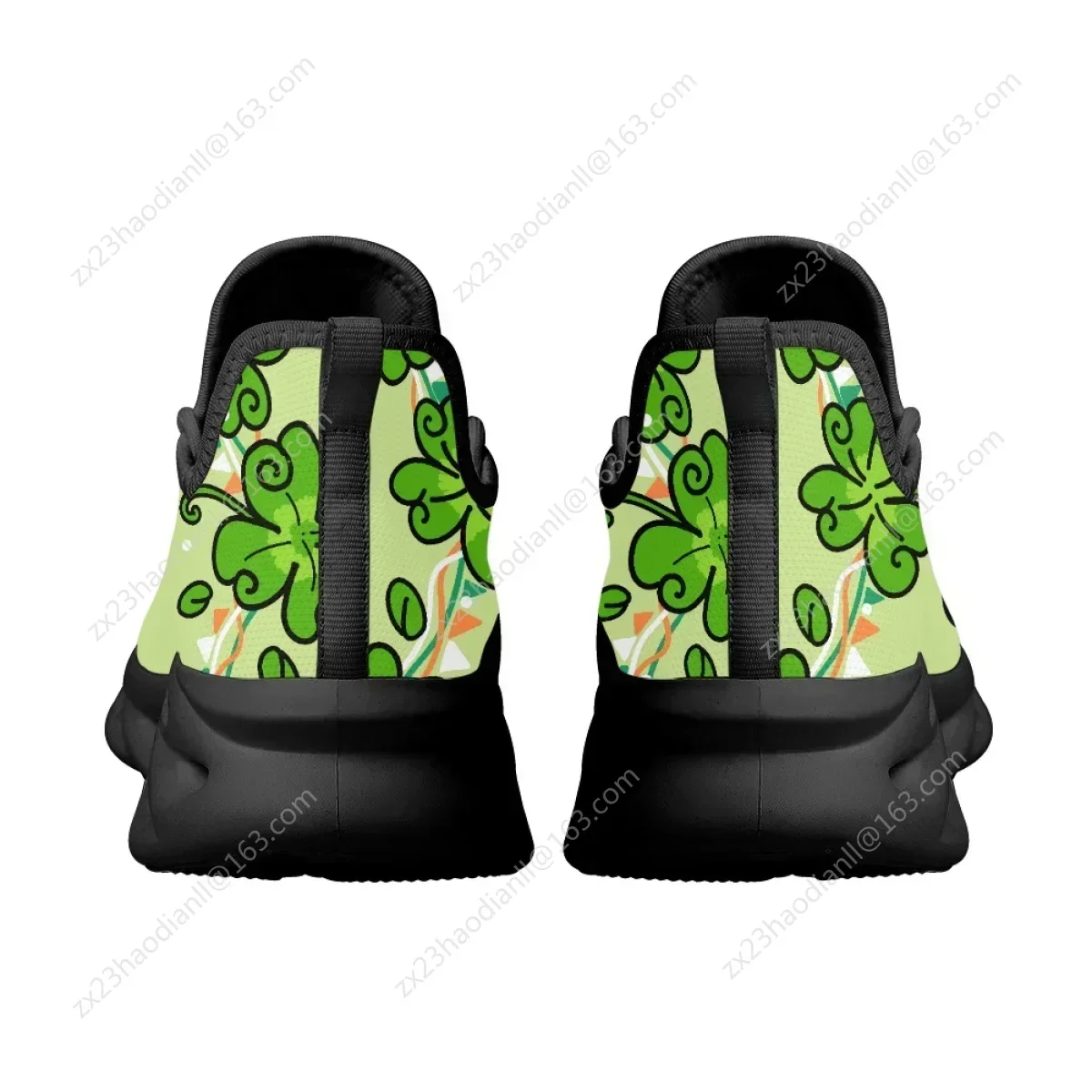 3D Clover Shamrock Pattern Lace-up Platform Sneakers Breathable Non-slip Women Fashion Flat Shoes Outdoor Walking Jogging Shoes