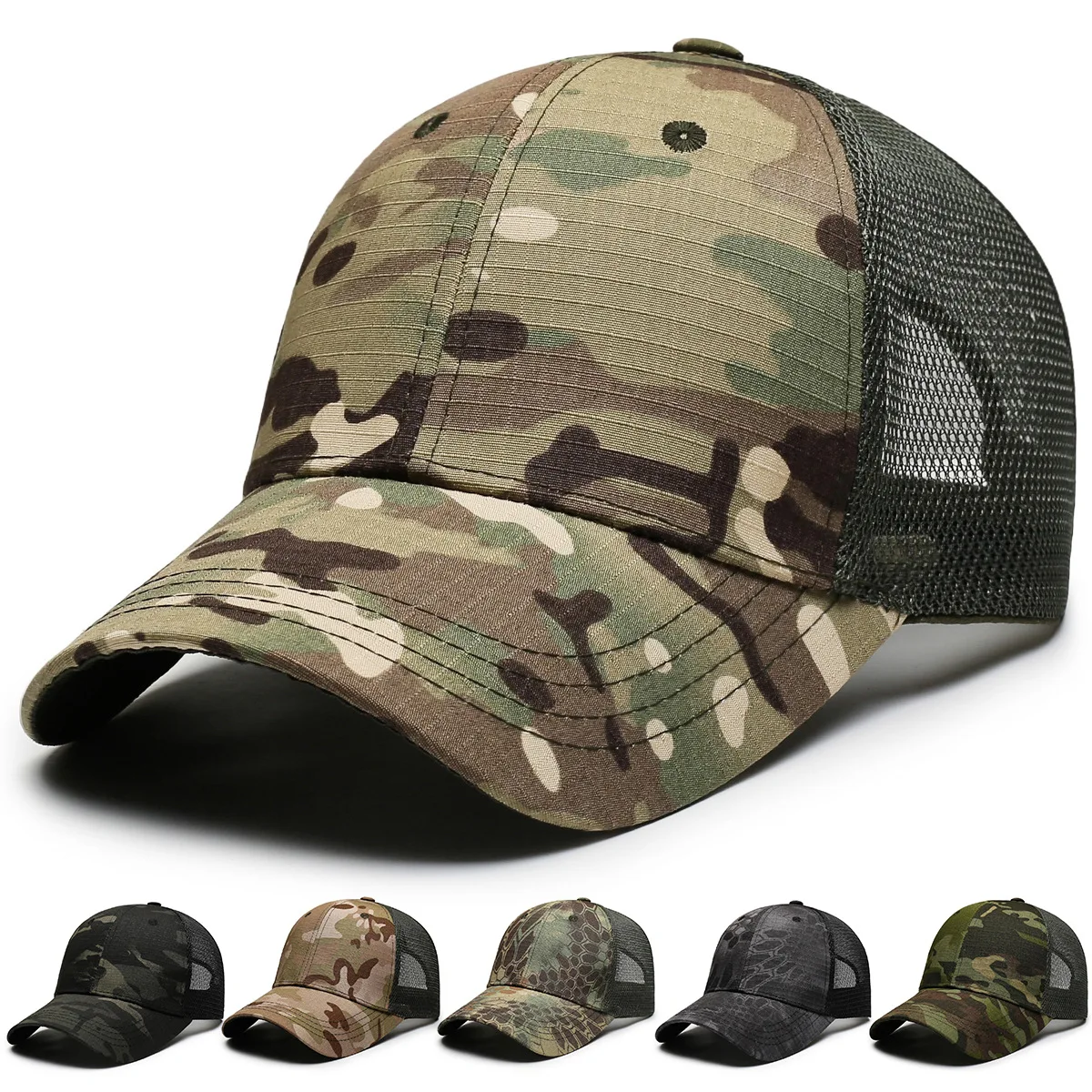 Camouflage Breathable Duck Tongue Hat Men's Outdoor Sun Protection Tactical Baseball Cap Summer Mesh Fishing Hats