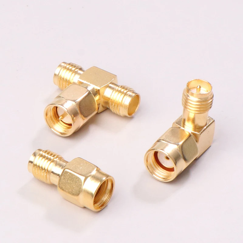 Adaptador coaxial RF macho/hembra, conector recto, divisor de ángulo recto, adaptador chapado en oro