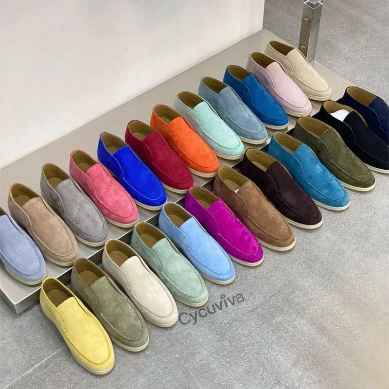 Hot Sale Multicolor Real Suede Flat Loafers Shoes Women Slip-on Formal Open walk shoes Top Luxury Brand loafers Shoes female