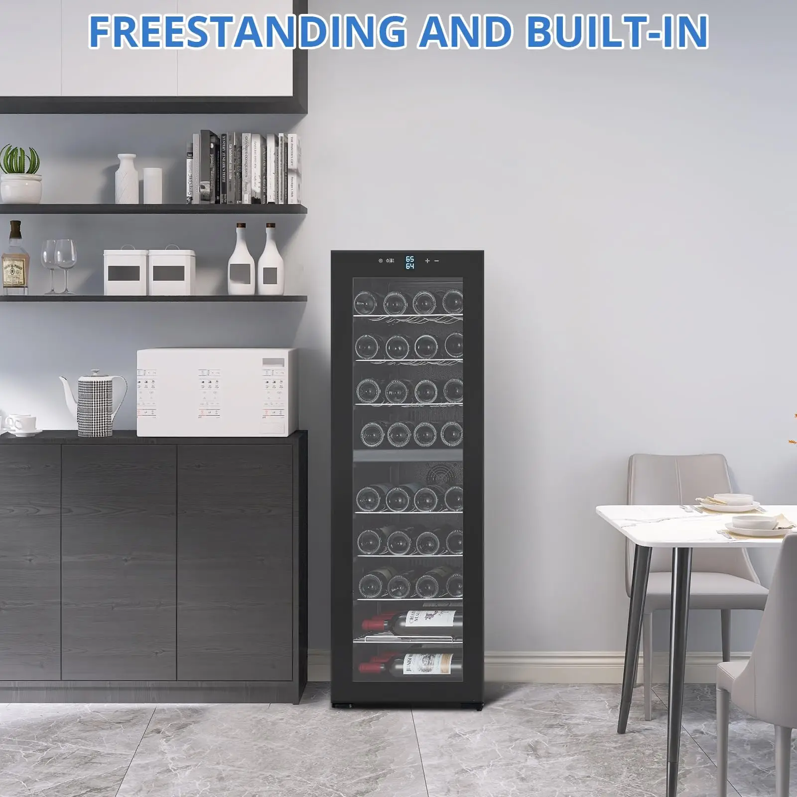 39本収納 ワインクーラー ビルトイン/自立両用 デュアル温度 シングルゾーン 省エネ メタル製ワイン冷蔵庫 温度調節機能付き