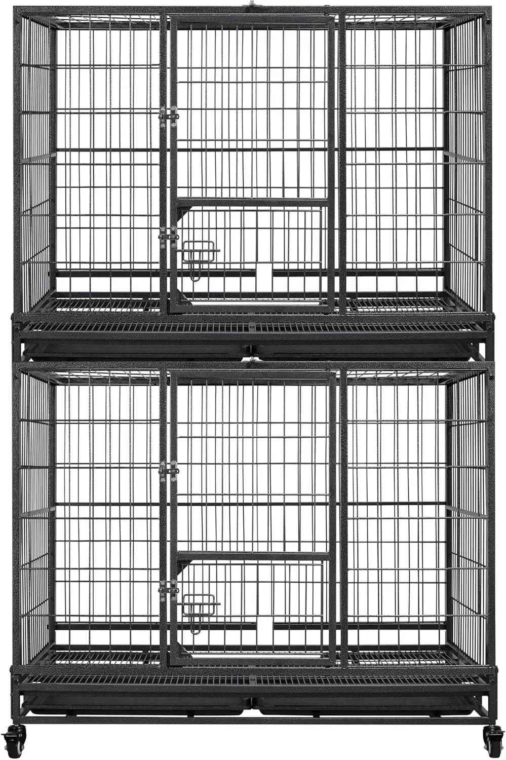 

43'' Stackable Heavy Duty Metal Dog Crate Cage, 2 Tiers Escape Proof Dog Kennel w/Open Top, Lockable