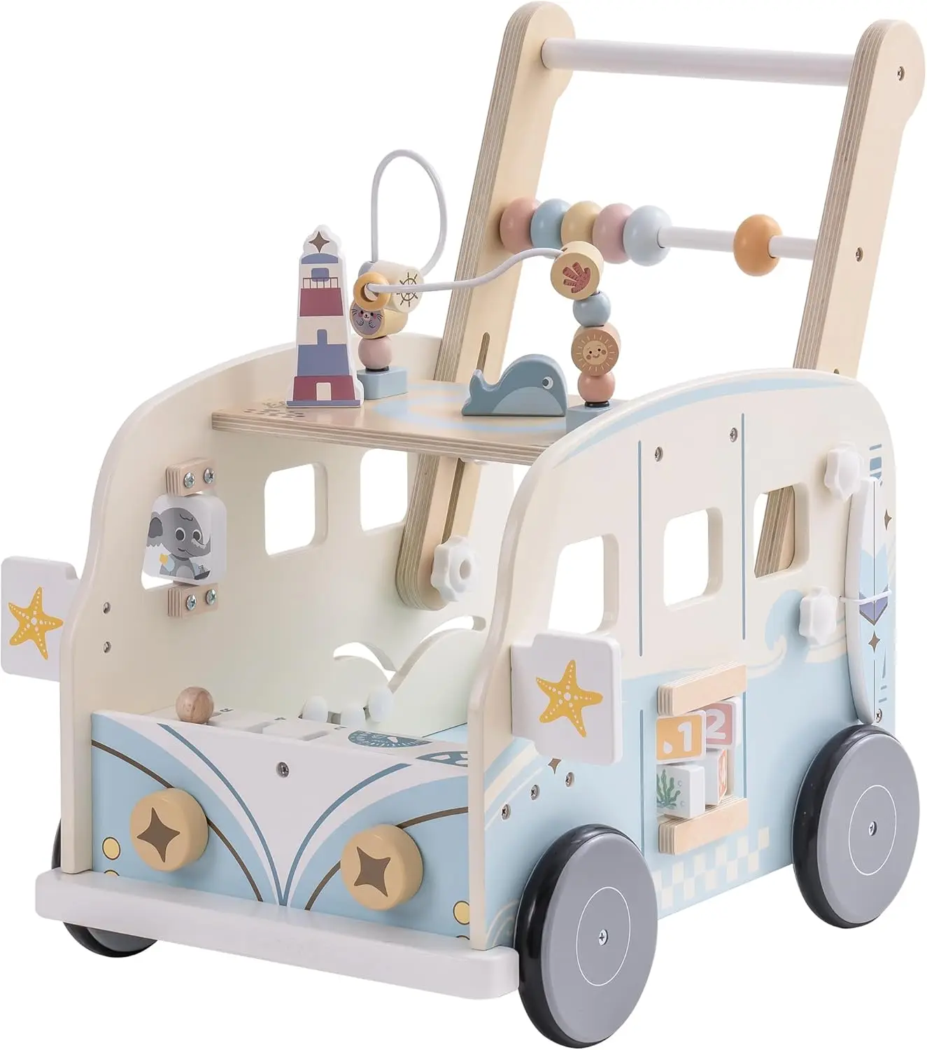 Robotime Robud Houten loopstoeltje Baby Duw mee Activiteit Wandelaars met wielen Multifunctionele loopstoeltje Cadeau voor jongens Grils