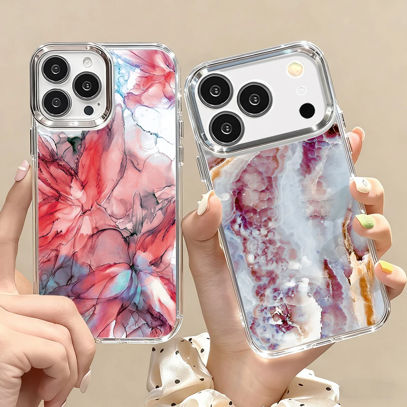 Минималистичный прозрачный чехол для телефона с мраморным принтом для iPhone 17e, 17 Pro Max, 16, 15, 14, 13 Pro Max, 16e с защитной рамкой для объектива и мягким покрытием из ТПУ.