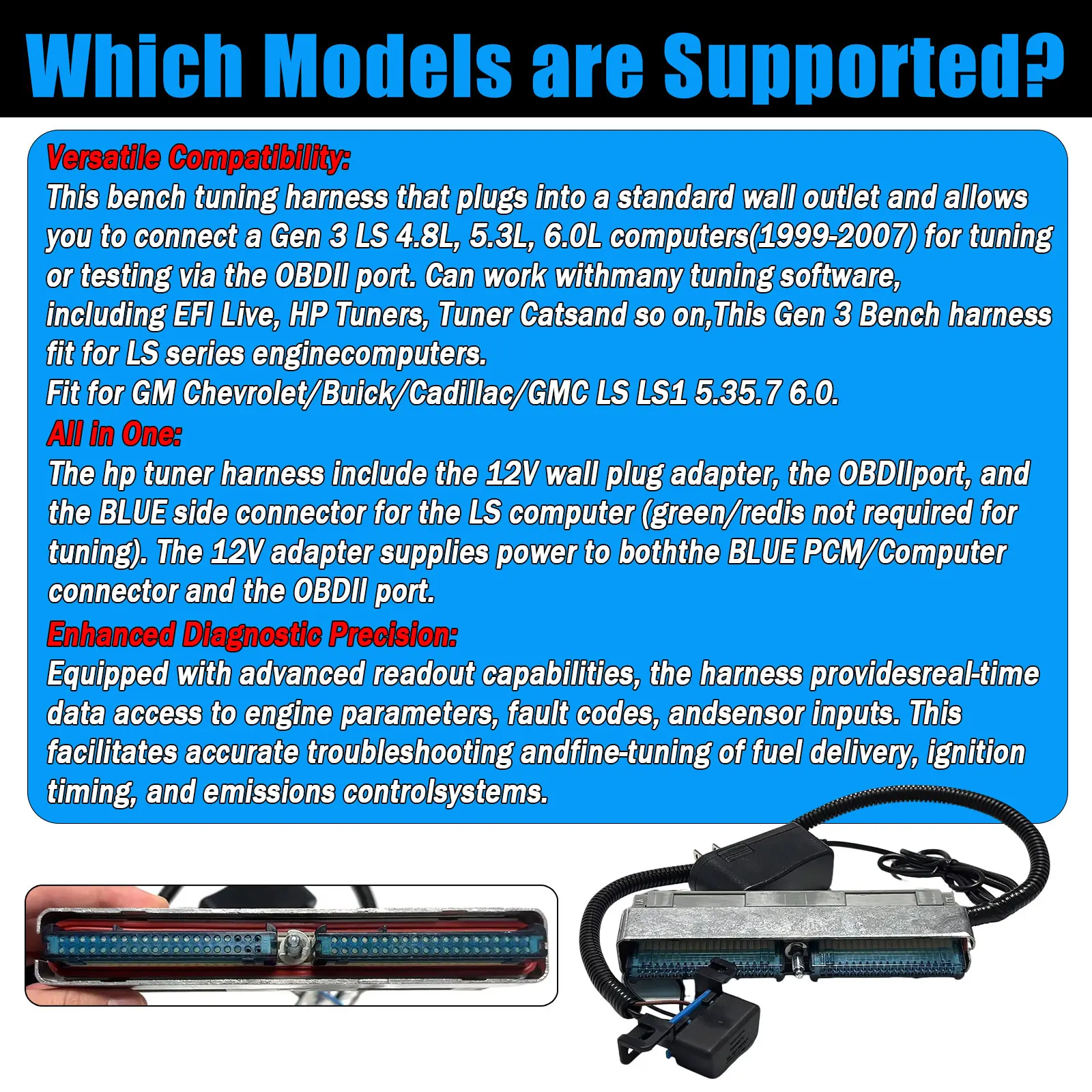 For GM Chevrolet/Buick/Cadillac/GMC OBDII Bench Harness PCM ECM Engine Programming Cable For LS LS1 Gen3 OBD2 Diagnostic Harness