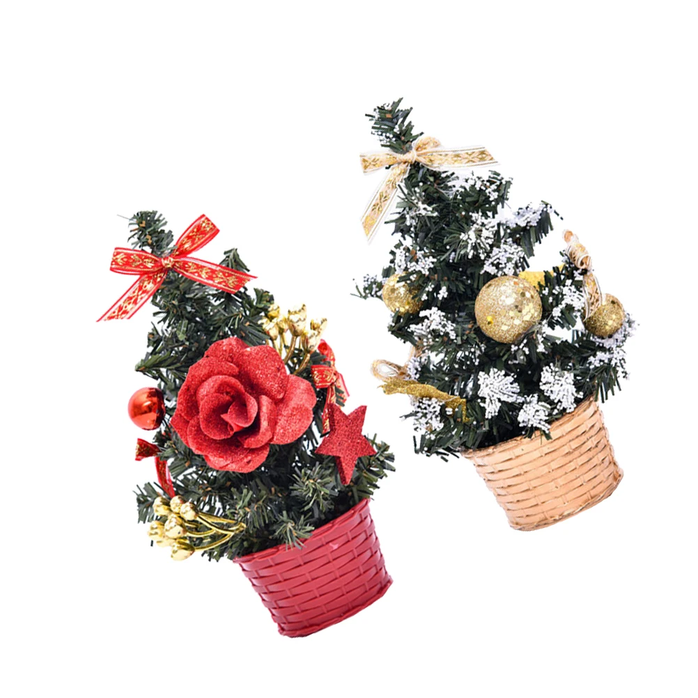 

2 Pcs Christmas Decorations Lifelike Tree Artificial Festive Atmosphere Mini Fake Decorated Trees