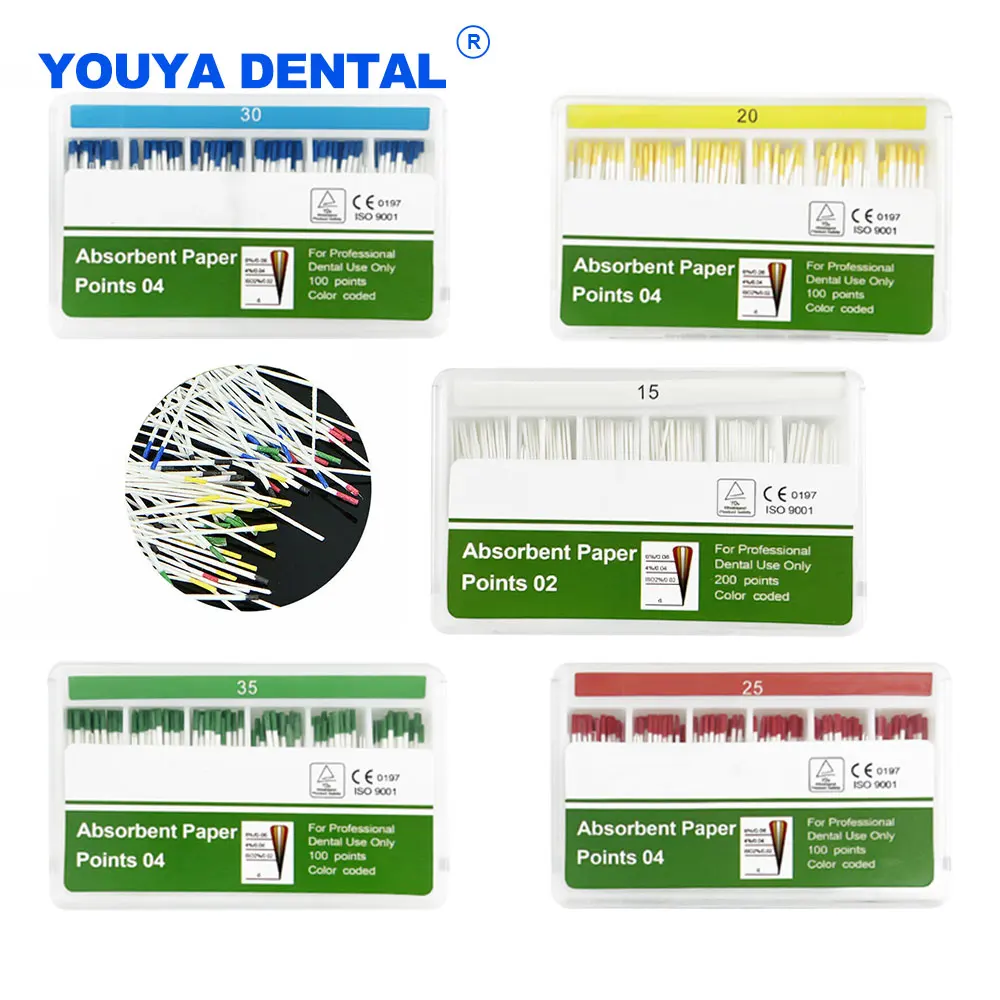 Dental Absorbent Paper Points Root Canal Endodontics Cotton Fiber Tips Mixed Sizes 02 04 #15-40 Dentistry Clinics Materials Tool