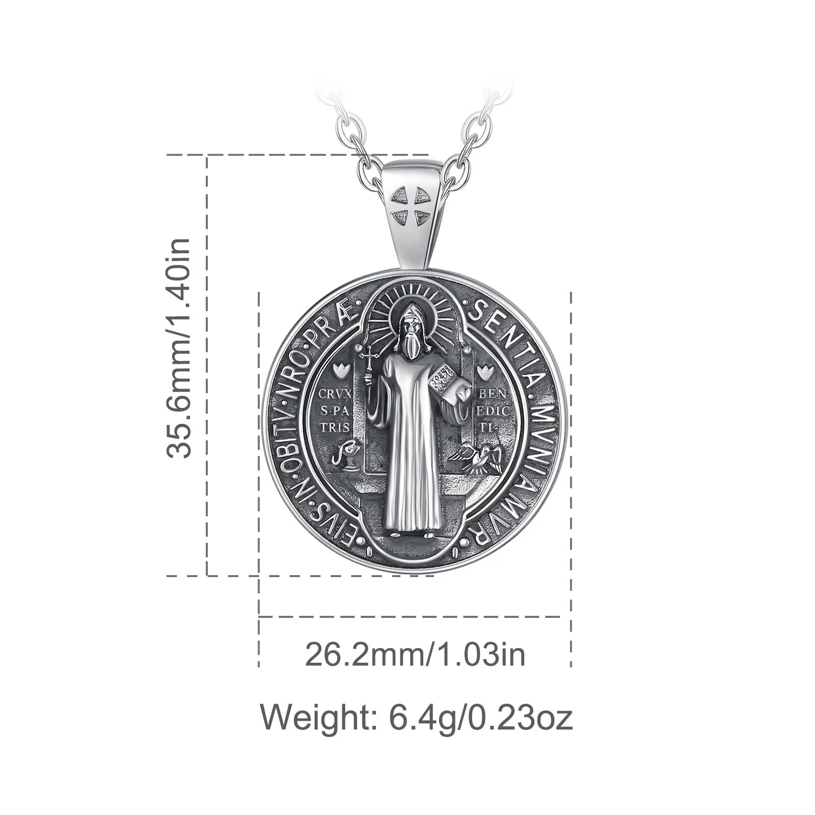 Eudora 925 Sterling Silver Saint Benedict Necklace Vintage Cross Amulet Religious Pendant Men Women Exquisite Jewelry Gift