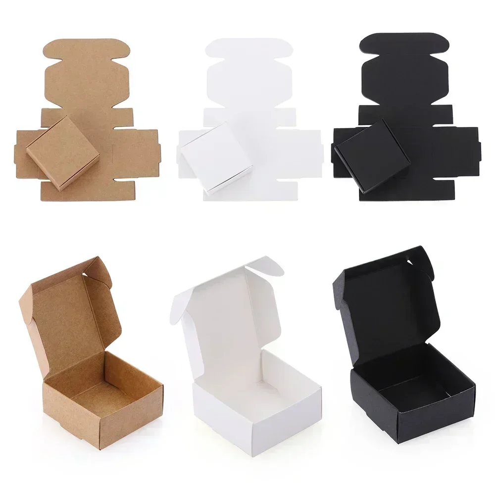 10PCS/pack Handmade Candy Jewelry Packaging Wrapping Cardboard Small Kraft Paper Packing Square Bottom Gift Boxes