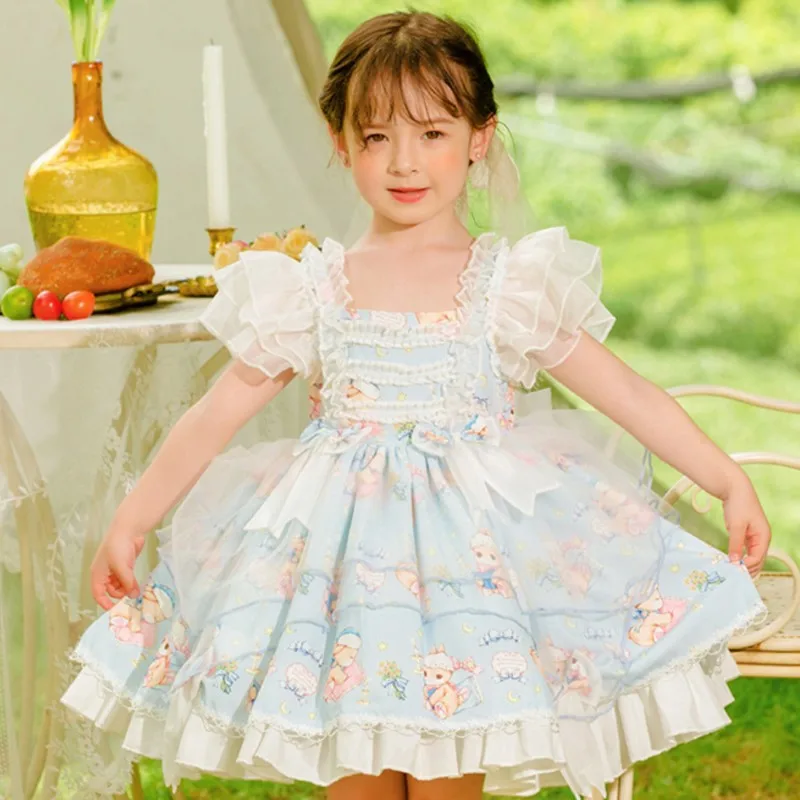 Summer New Women's Clothing Children's Baby Cartoon Lolita Princess Skirt Flying Sleeves Short Sleeve dress