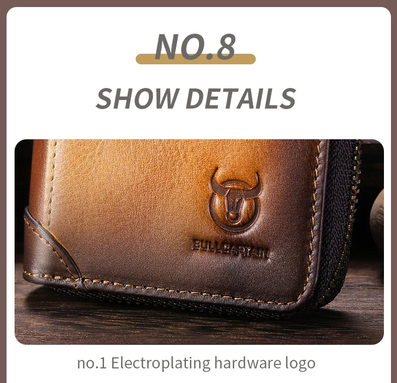 BULLCAPTAIN Echte Kartentasche für Herren, lässig, Business-Kreditkartenetui, multifunktional, RFID, Diebstahlschutz, 11 Kartenfächer, Münzgeldbörse – Detail 9