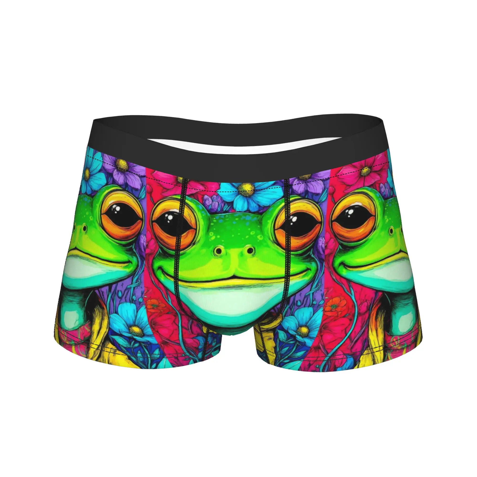 Novel Fun Neon Trippy Frog Portrait Boxer Brief  Underwear Trenky Men Novelty Trunk Design Oversize Underpants