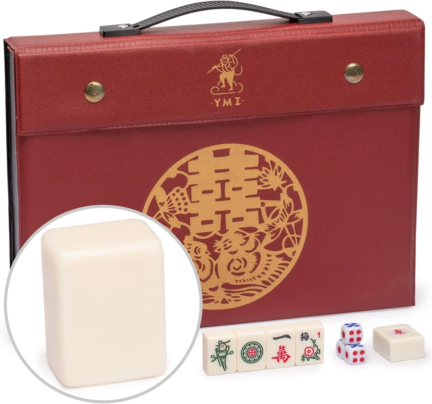 

Small Chinese Mahjong Set, 146 Ivory Tiles, Vinyl Case, Wind Indicator & Dice - Traditional Gameplay Only