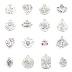 Bohemian Charms Silver Color Geometric Heart Metal Pendants DIY Making Necklace Bracelets For Women Party Jewelry Findings,10PCs