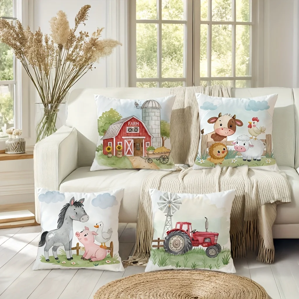 Farm animals barn patterns digital printing pillow cover Short plush Suitable living rooms bedrooms sofas throw cushion cover