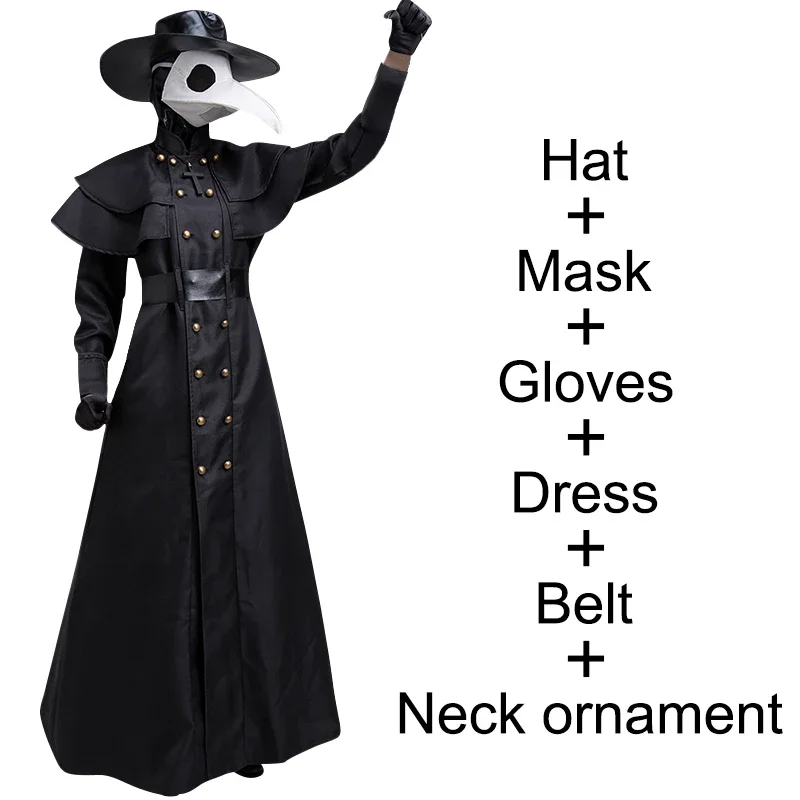 CreepyParty Plague Doctor Masker Zwart Lederen Lange Neus