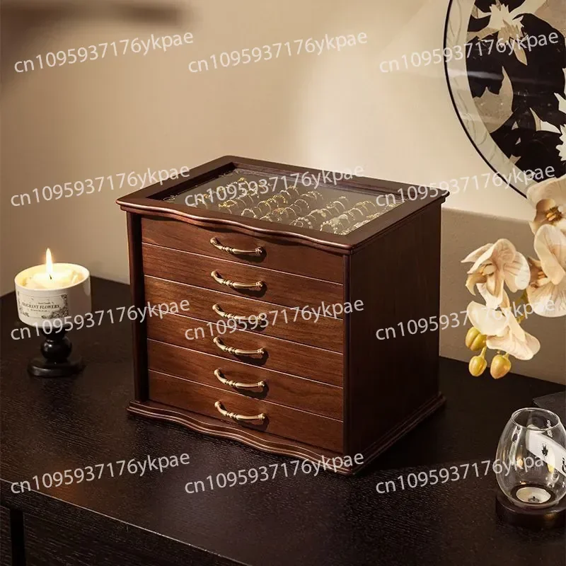Wooden Storage Large Capacity Wooden Multi-layer Antique Jewelry Box High-end Storage Box