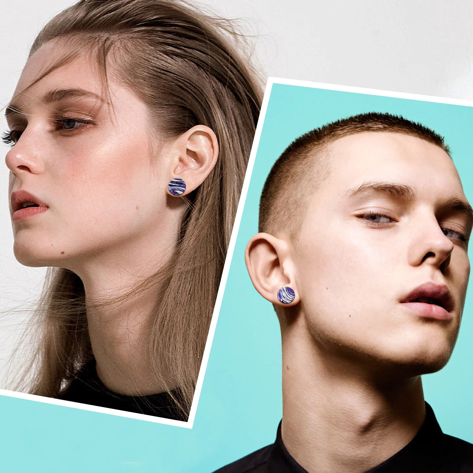 1 زوج أبيض أسود أرجواني مزيج اللون حجر الأذن مقاييس السرج الأذن المقابس مزدوجة متوهج اللحم الأنفاق ثقب المجوهرات #5