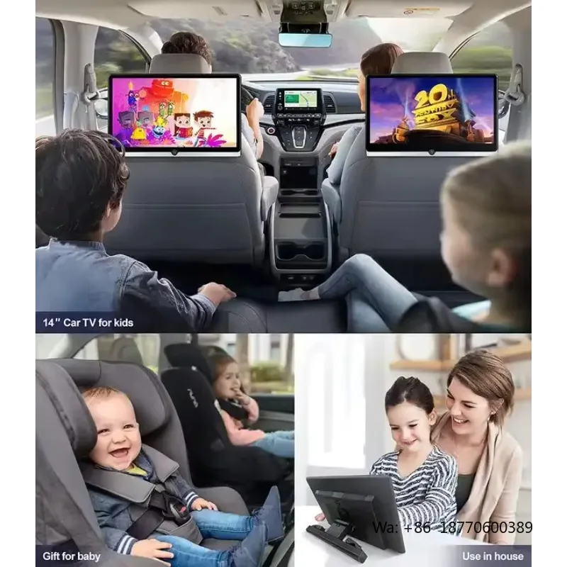 14'' 4K Headrest Monitor Android Rear Seat Entertainment System with 2+32G, 1920*1080P, USB/Wi-Fi/HDMI, Phone Connection