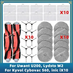 Compatível com Lydsto W2, Uwant U200 Pro U250 U290, Kyvol Cybovac S60, inic iX10, AICLE INS-200, TAMA All in ONE MAX Peças de substituição Acessórios Filtro de escova lateral principal Mop Cloth