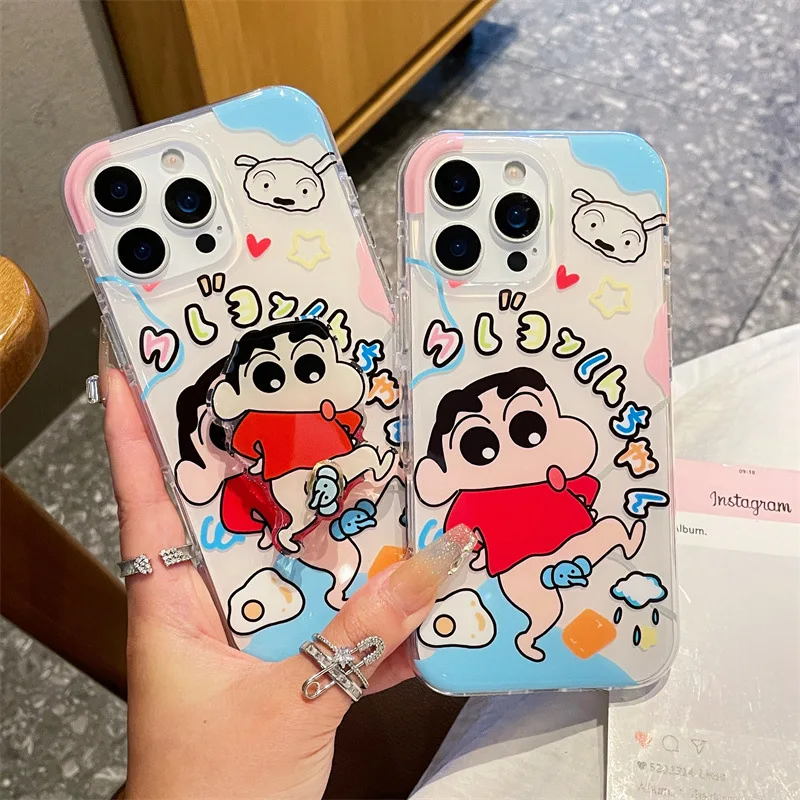 مضحك الكرتون تلوين شين تشان الفيل تدوير قوس قضية الهاتف آيفون 16 15 14 13 برو ماكس للصدمات الغطاء الواقي