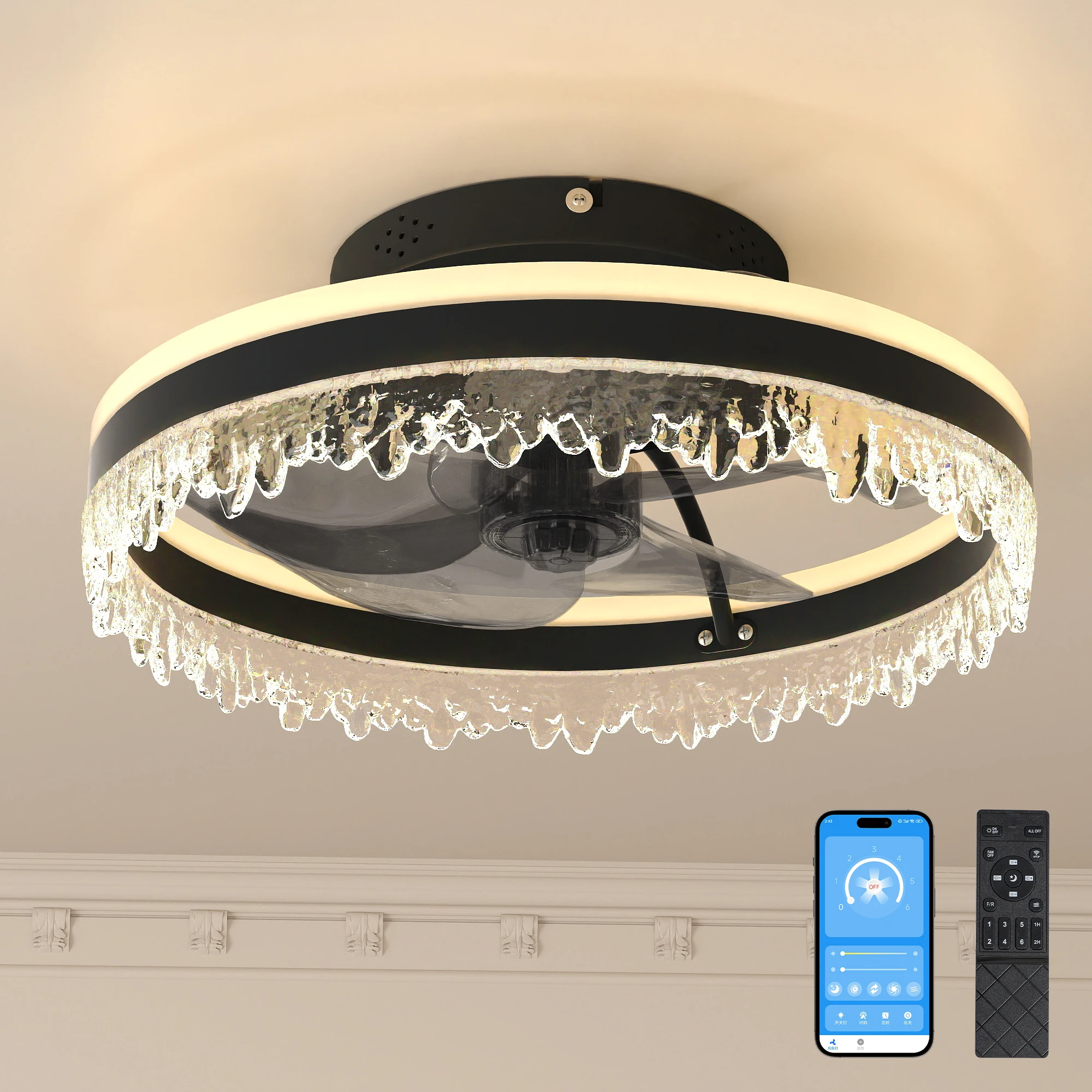 

ARLGSITE Modern LED Ceiling Fan with Light ,16'' Dimmable Ceiling Light , Remote Control & Adjustable Color Temperature, Quiet