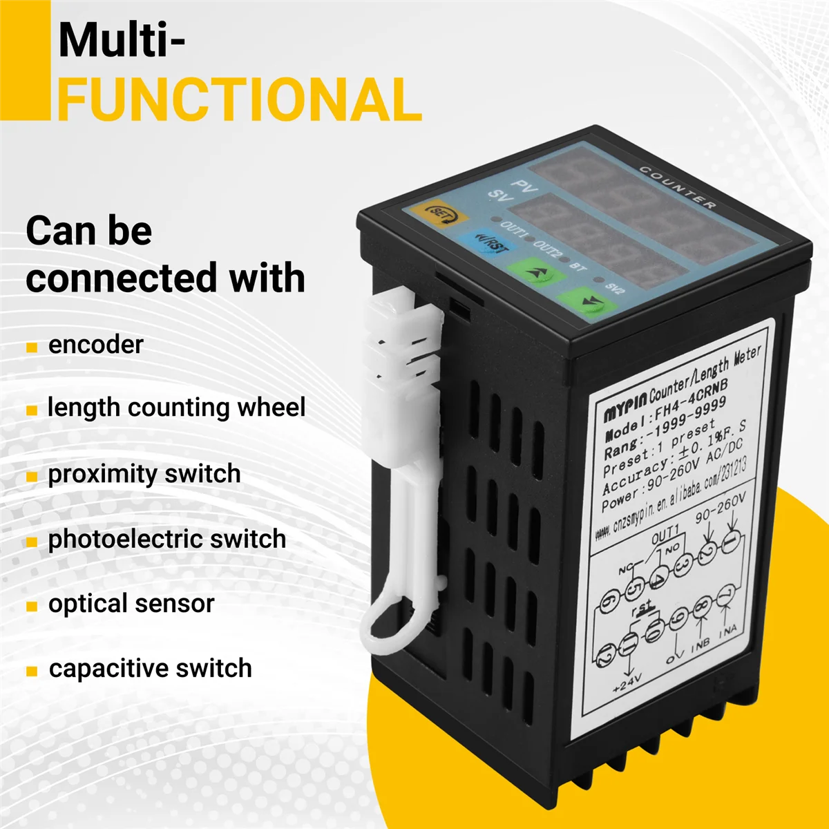 MYPIN 4 Digital Counter Length Counter Length Meter Multi-Functional Intelligent 90-260V AC/DC Preset Relay Output