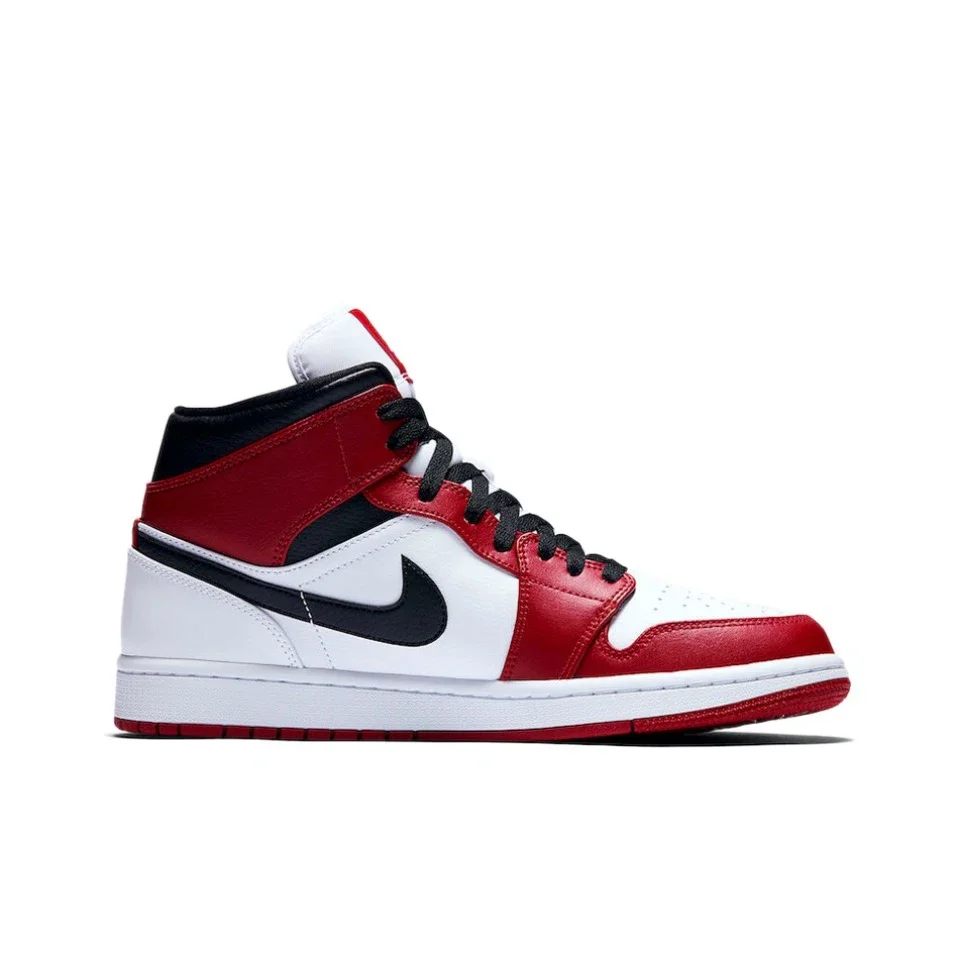 Original air jordan 1 mid 'chiquago' vermelho e branco para homem clássico retro tênis de basquete 554724 -173