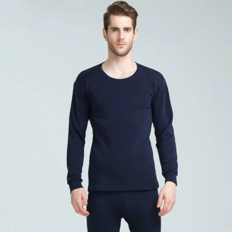 2023 Men Winter Thermal Underwear Set Seamless Solid Color Long Johns Suit Male Warm Round Neck Tops+Pants Long Trousers Suit