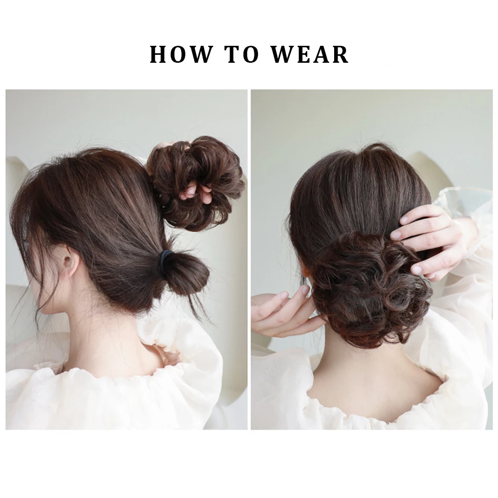Synthetic Hair Bun Extensions Messy Curly Elastic Hair Scrunchies Hairpieces Synthetic Chignon Donut Updo Hair Pieces for Women