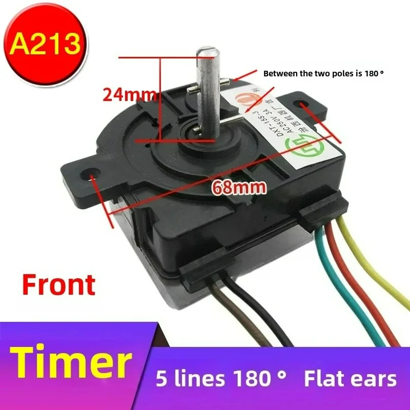 Semi-automatic wash timer for washing machines 5 lines 180° Flat lugs  Distance between center holes 68mm Black