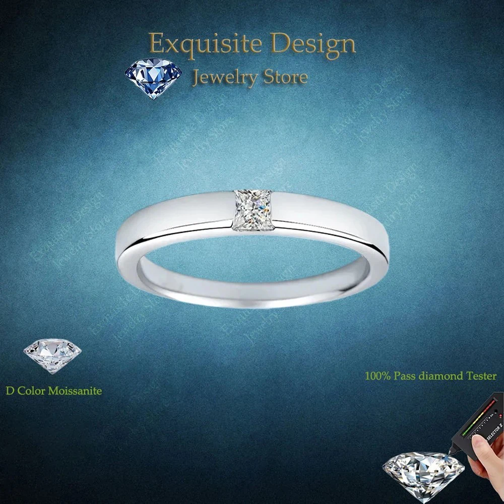 

Exquisite Design 0.3 Carat Square Moissanite Couple Ring, Women PT950 Platinum Men Lovers Gift Unisex Rings