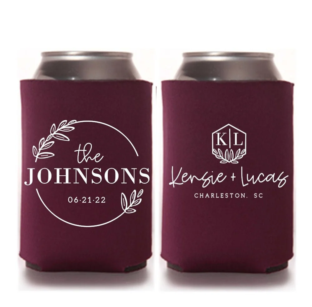 

Fall Wedding Favors - Custom Monogram Personalized Wedding Can Coolers, Reception Favors for Guests, Stubby Holders, spring wedd