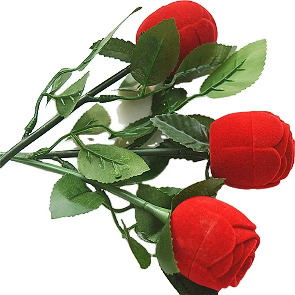 1-5pcs Red Rose Ring Boxes Velvet Flower Jewelry Display Holder Bridal Wedding Romantic Heart Flocking Storage Case